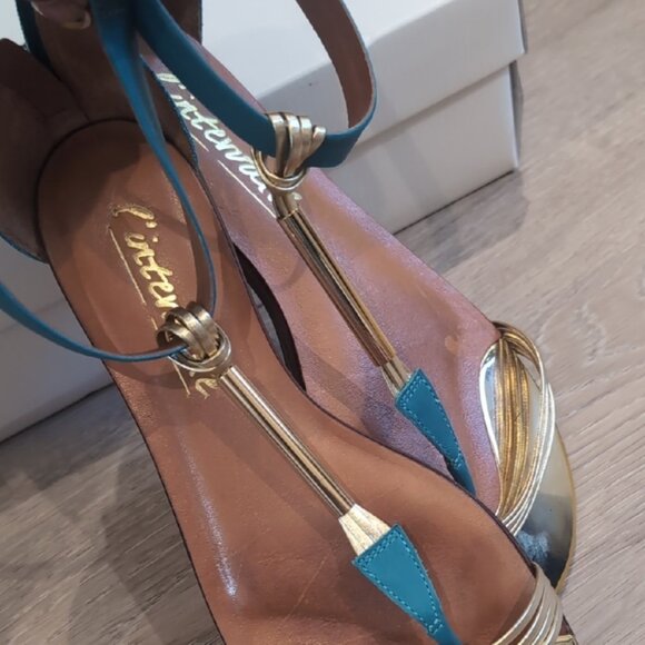 LINTERVALLE Gold and Teal Sandals - Picture 7 of 12